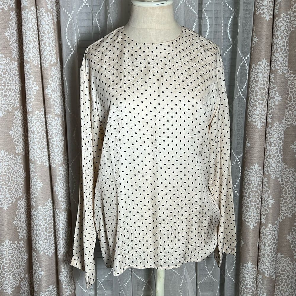 Talbots 100% Silk Polka Dot Blouse – ivory & White – RN 61059